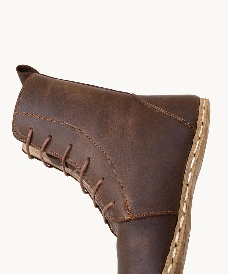 Men's Grounding Boots, Barefoot Lace up Leather, Copper Rivet, Wide Toe Box, Zero Drop - Earth
