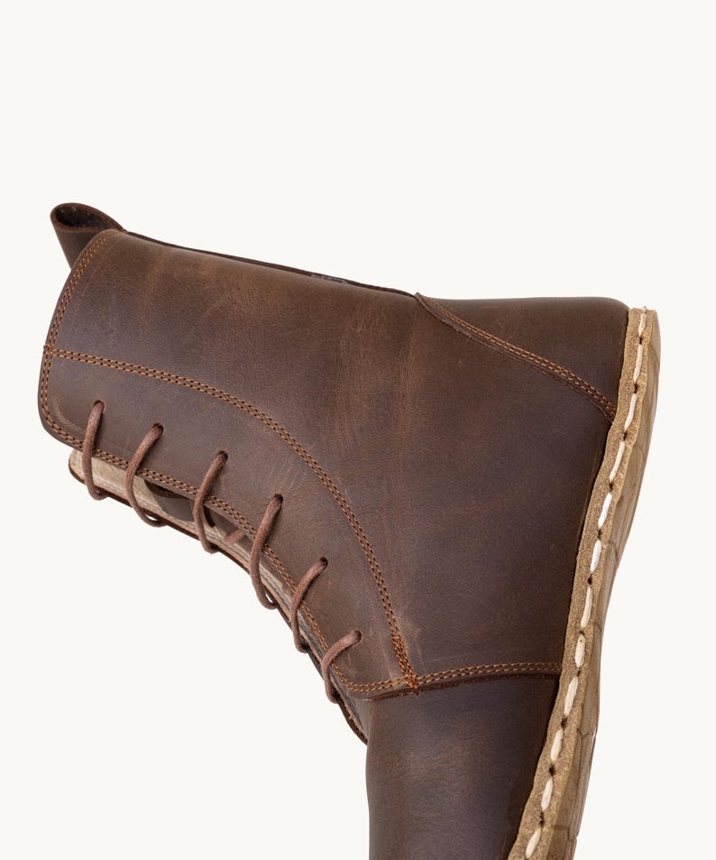 Men Earth Grounding Barefoot Boots, Handmade Leather Moccasin Boot, Buffalo Sole, Wide Toe Box