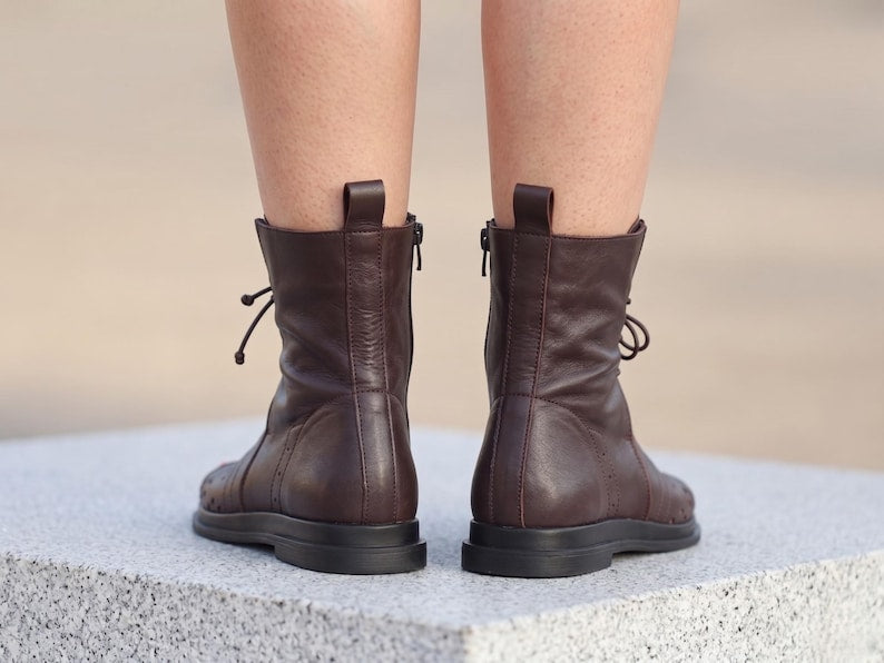 Brown Leather Sandal Boots for Women, Handmade Summer Booties, Peep Toe Ankle Boots, Comfortable Custom Fit Leather Sandals