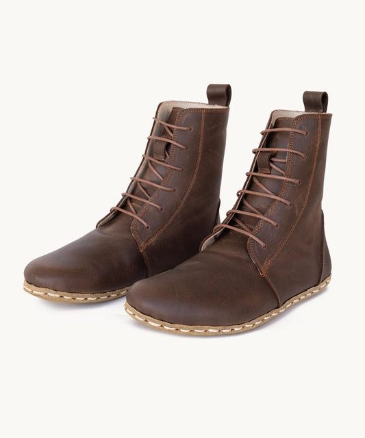Men's Grounding Boots, Barefoot Lace up Leather, Copper Rivet, Wide Toe Box, Zero Drop - Earth