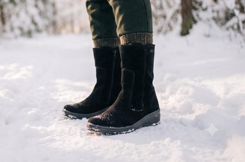 Custom Fit Winter Boots for Wide Feet, Handmade Black Leather Boots, Warm Fur Lined Boots, Personalized Comfort Shoes, Made to Measure