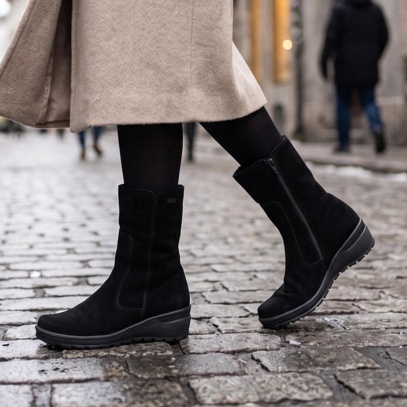 Custom Fit Winter Boots for Wide Feet, Handmade Black Leather Boots, Warm Fur Lined Boots, Personalized Comfort Shoes, Made to Measure