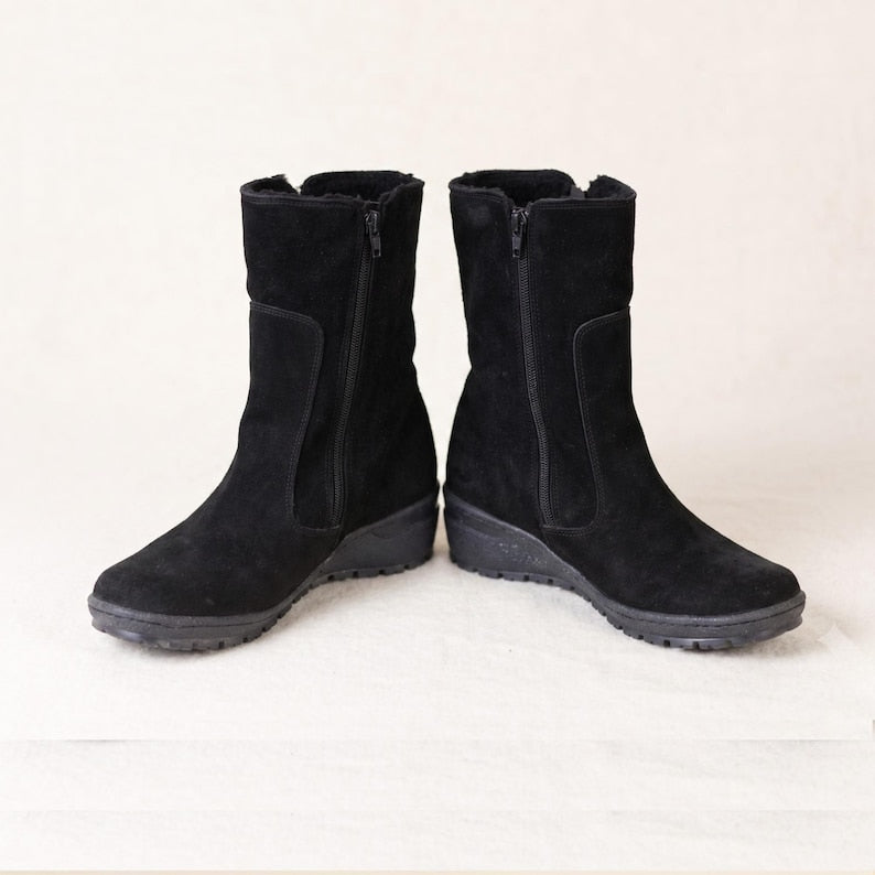 Custom Fit Winter Boots for Wide Feet, Handmade Black Leather Boots, Warm Fur Lined Boots, Personalized Comfort Shoes, Made to Measure