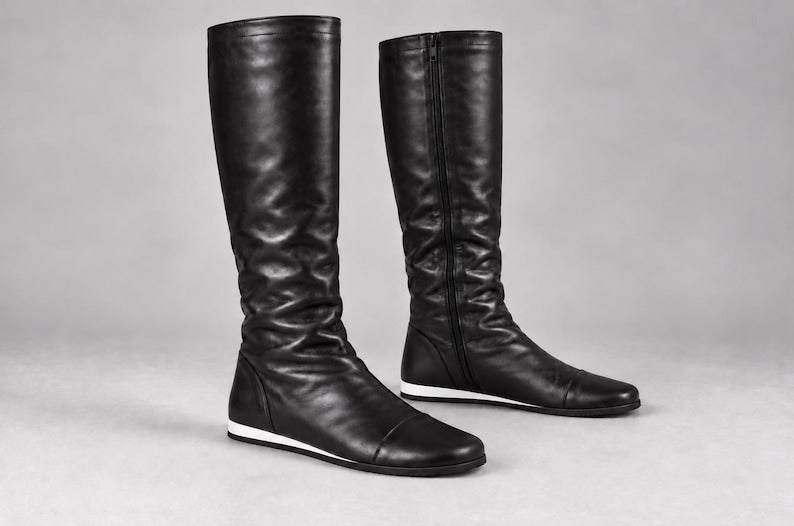 Barefoot Combat Boots for Women, Wide Toe Box Lace up Boots, Anatomical Footwear, Tall Boots Handmade Natural Leather Zero Drop Shoes