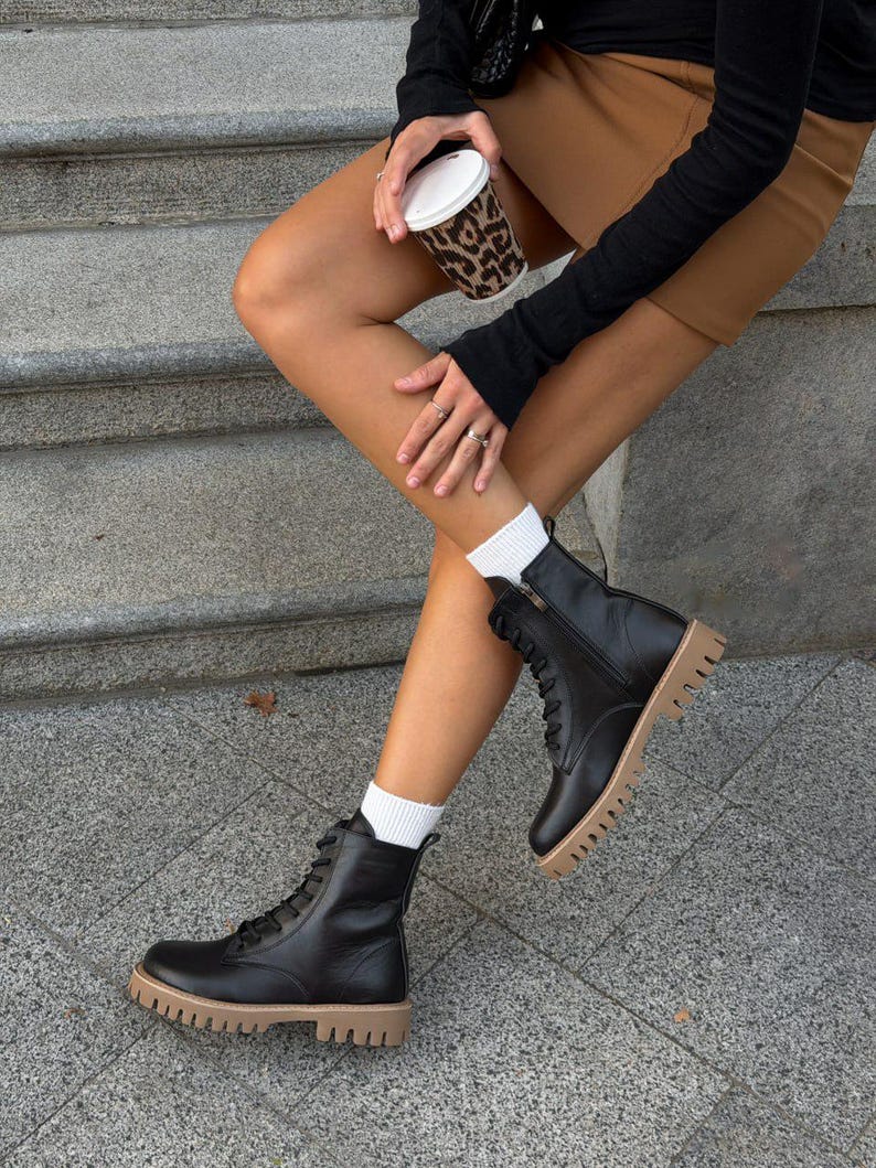 Women's Barefoot Boots, Wide Toe Box, Minimalist Footwear, Anatomical Shoes, Lace-up Boots, Mid Calf Booties, Combat Boots