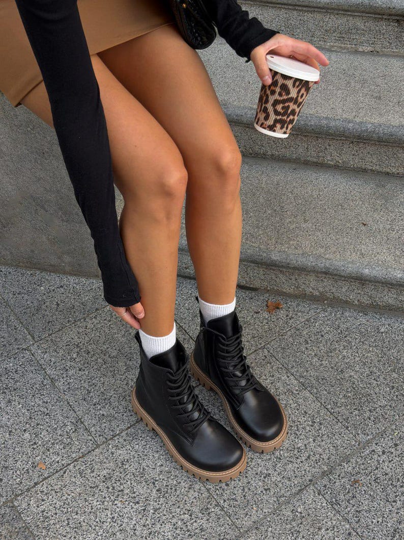 Women's Barefoot Boots, Wide Toe Box, Minimalist Footwear, Anatomical Shoes, Lace-up Boots, Mid Calf Booties, Combat Boots