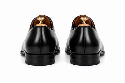 Black Wholecut Oxford Shoes — Handmade, Red Leather Sole | PelleVista