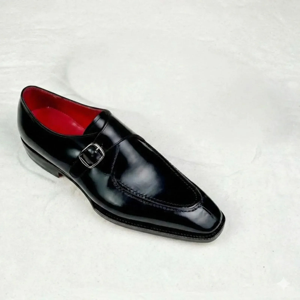Pellevista Men's Black Leather Monk Strap Dress Shoes — Red Sole