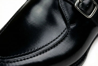 Pellevista Men's Black Leather Monk Strap Dress Shoes — Red Sole