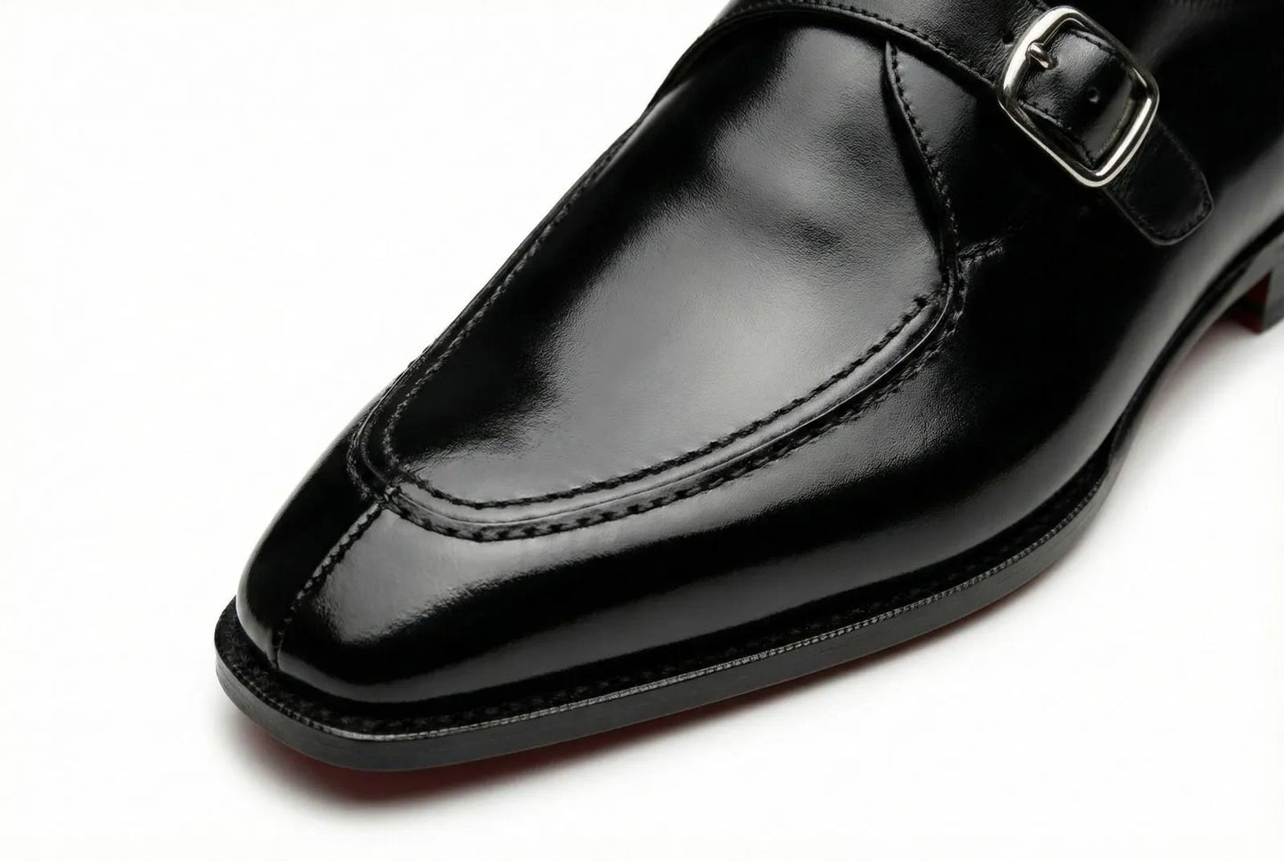 Pellevista Men's Black Leather Monk Strap Dress Shoes — Red Sole